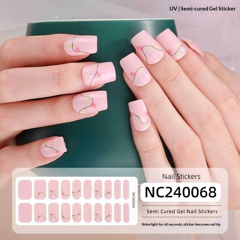 Semi-Cured Gel Nail Strips Sparkle Cat Eye Pearl Glossy Design (MOQ=3)