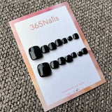365nails: "glossy classic solid black" – handmade press-on pedicure