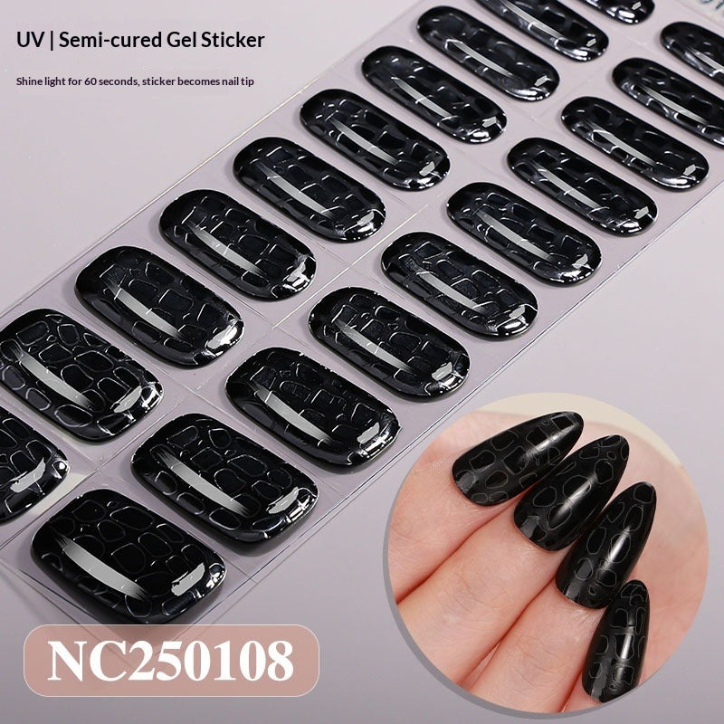 Semi-Cured Gel Nail Strips Silver Foil Leopard Glossy Design (MOQ=3)