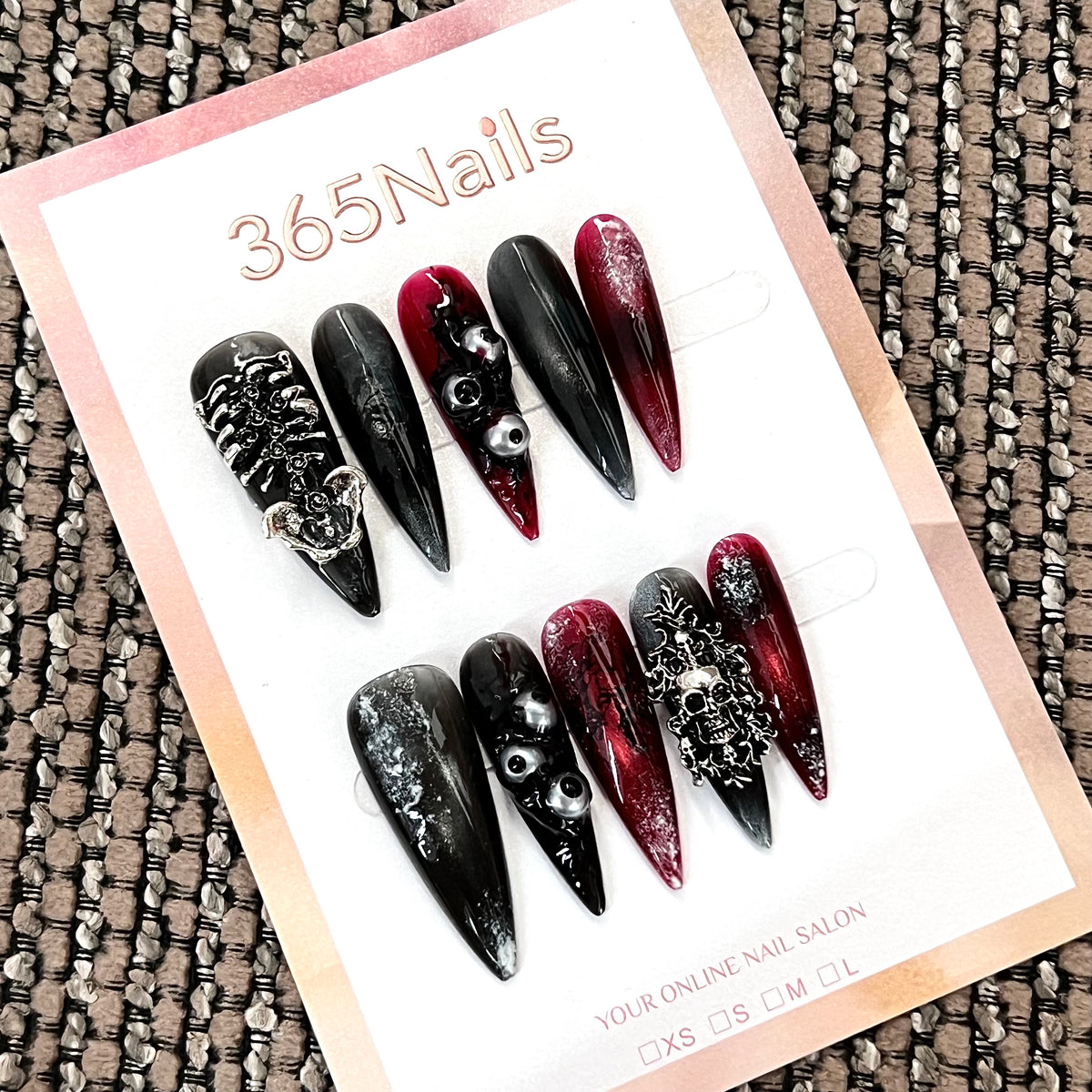 Crimson Noir - Black Red Glitter Press-On Nails