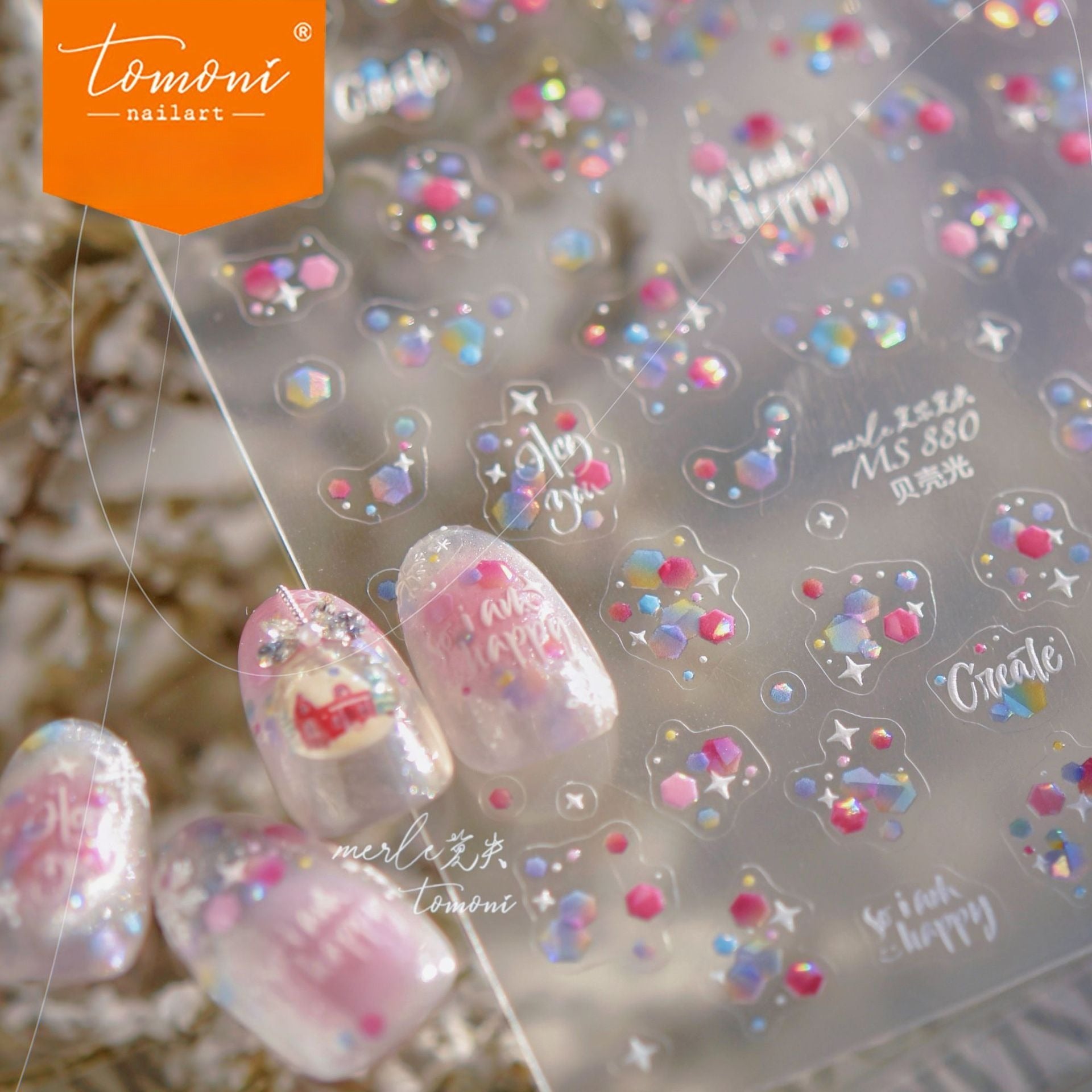 Holographic Heart & Positive Words – Playful Glam Nail Art Set