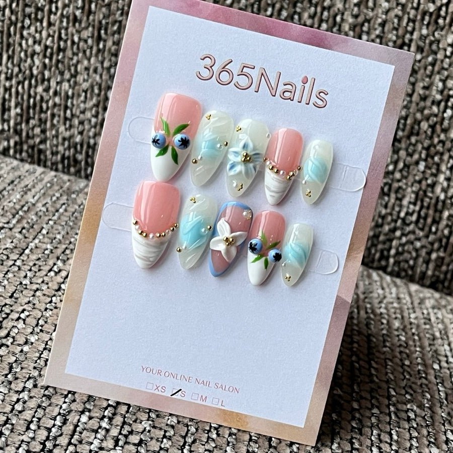 Cute 3D Floral Berry Press-On Nails