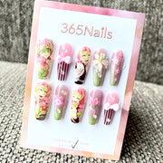365nails: "귀멸의 칼날 칸로지 미츠리" 수제 미디엄 사다리꼴형 프레스온 네일
