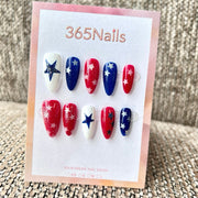 Handmade Independence Day Red Blue Star Mixed Press-On (Holiday/Custom/Almond)