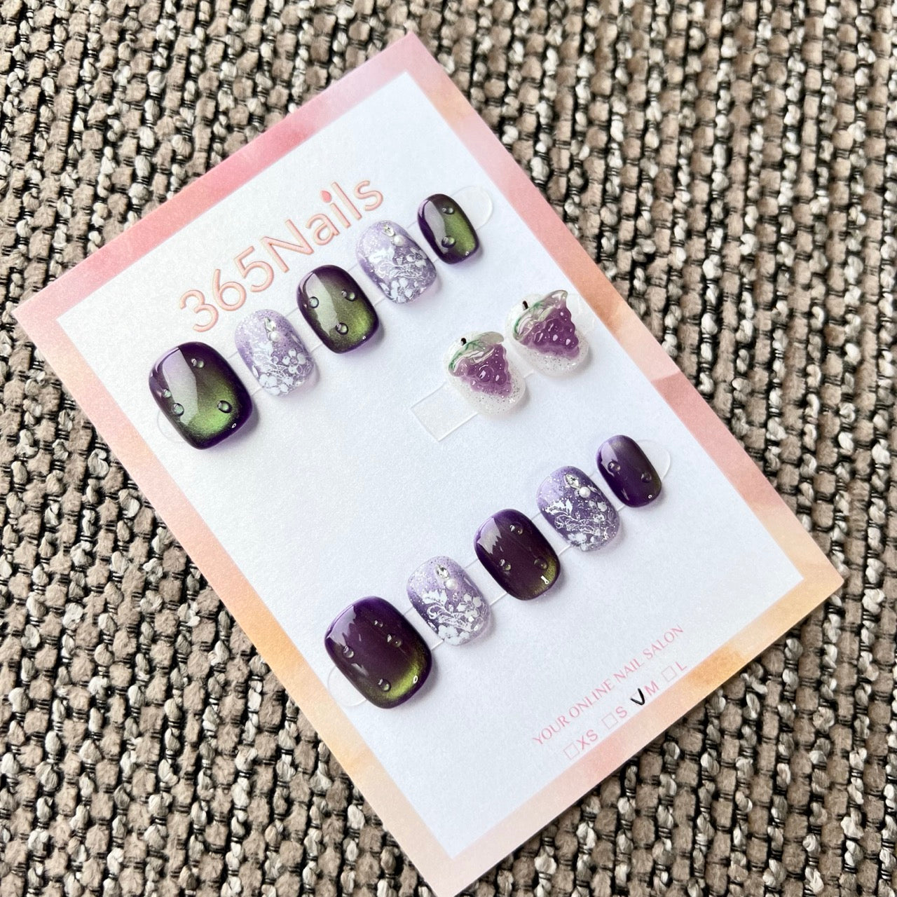 365Nails: "Grape Cat-eye Magic Cube" – handmade press-on nails (Candy Series/Mysterious Cool Sweet Style)