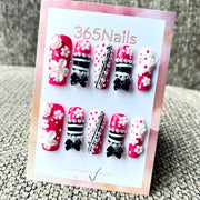 365nails: "Sweet Chic" – 3D Floral & Bow Handmade Square Nails