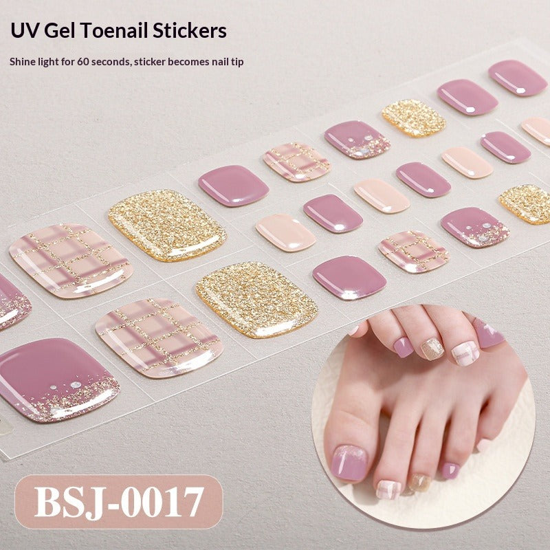 Semi-Cured Gel Nail Strips Toe Nails French Style Soft Pink Glossy Set (MOQ=3)