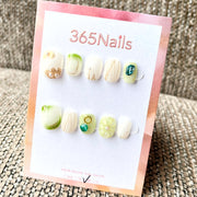 365nails: "Murmures verdoyants" — motifs floraux 3D & ombré, fait main, ongles courts forme amande