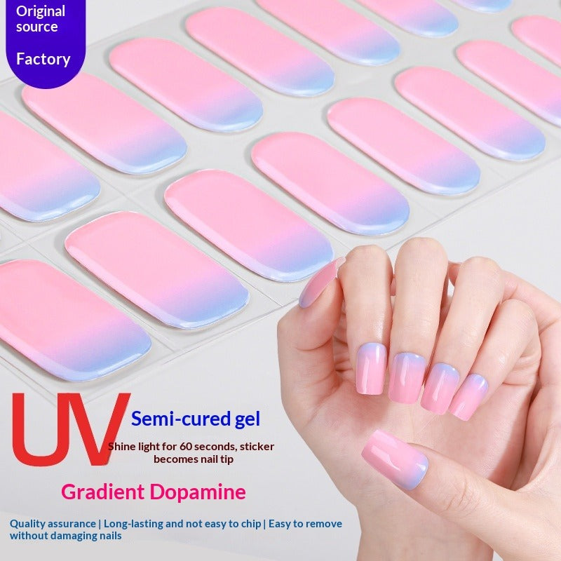 Semi-Cured Gel Nail Strips French Gradient Sparkle Pink Glossy Set (MOQ=3)