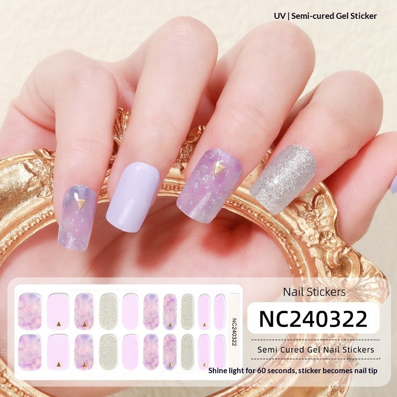 Semi-Cured Gel Nail Strips Gradient Rainbow Pastel Glossy Design (MOQ=3)