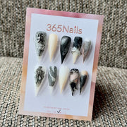 365nails: "Gothic Skeleton Lace" – 3D Metal Charm Handmade Stiletto Press On Nails