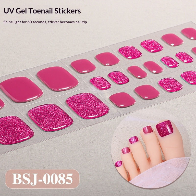 Semi-Cured Gel Nail Strips Toe Nails Pure Color Mismatch Glitter Glossy Set (MOQ=3)
