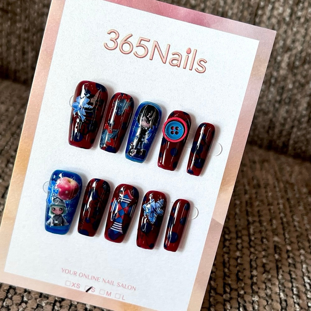 Midnight Comic - Red Blue Graphic Square Press-On Nails