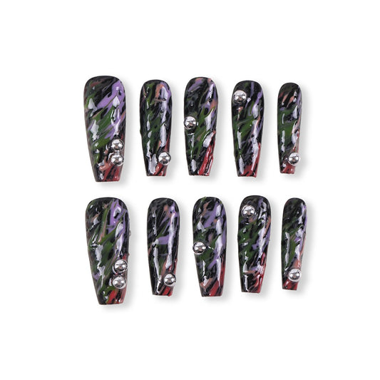 365nails night graffiti black base with ripple rhinestones press-ons