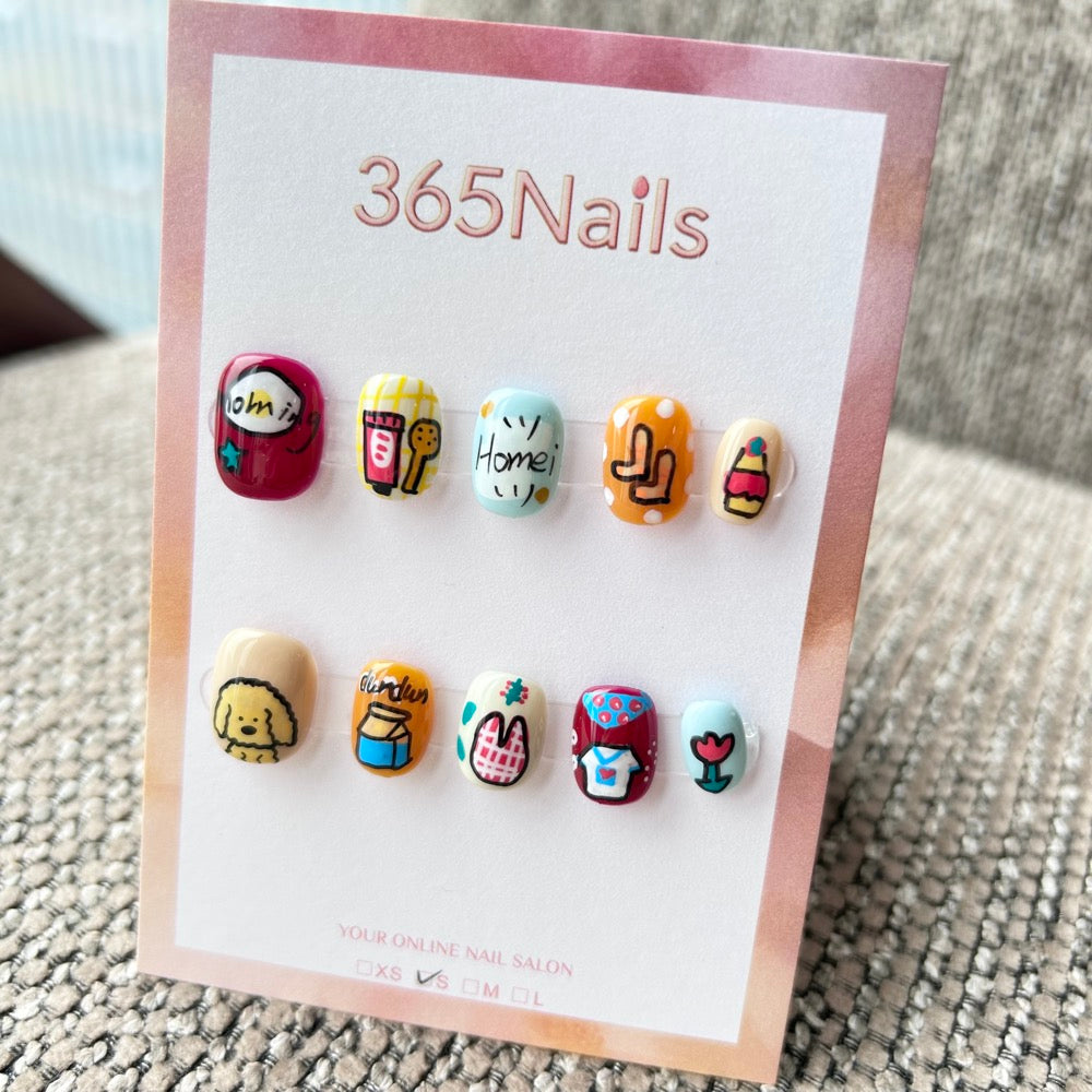 Cartoon & Dopamine: "Cozy Home Diary" – Hand-Painted Dog, Breakfast Milk, Toothpaste & Morning Routine Short Nails