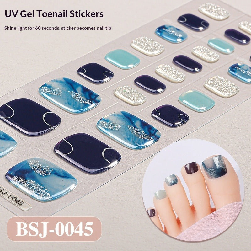 Semi-Cured Gel Nail Strips Toe Nails Gradient Bloom Glitter Glossy Set (MOQ=3)