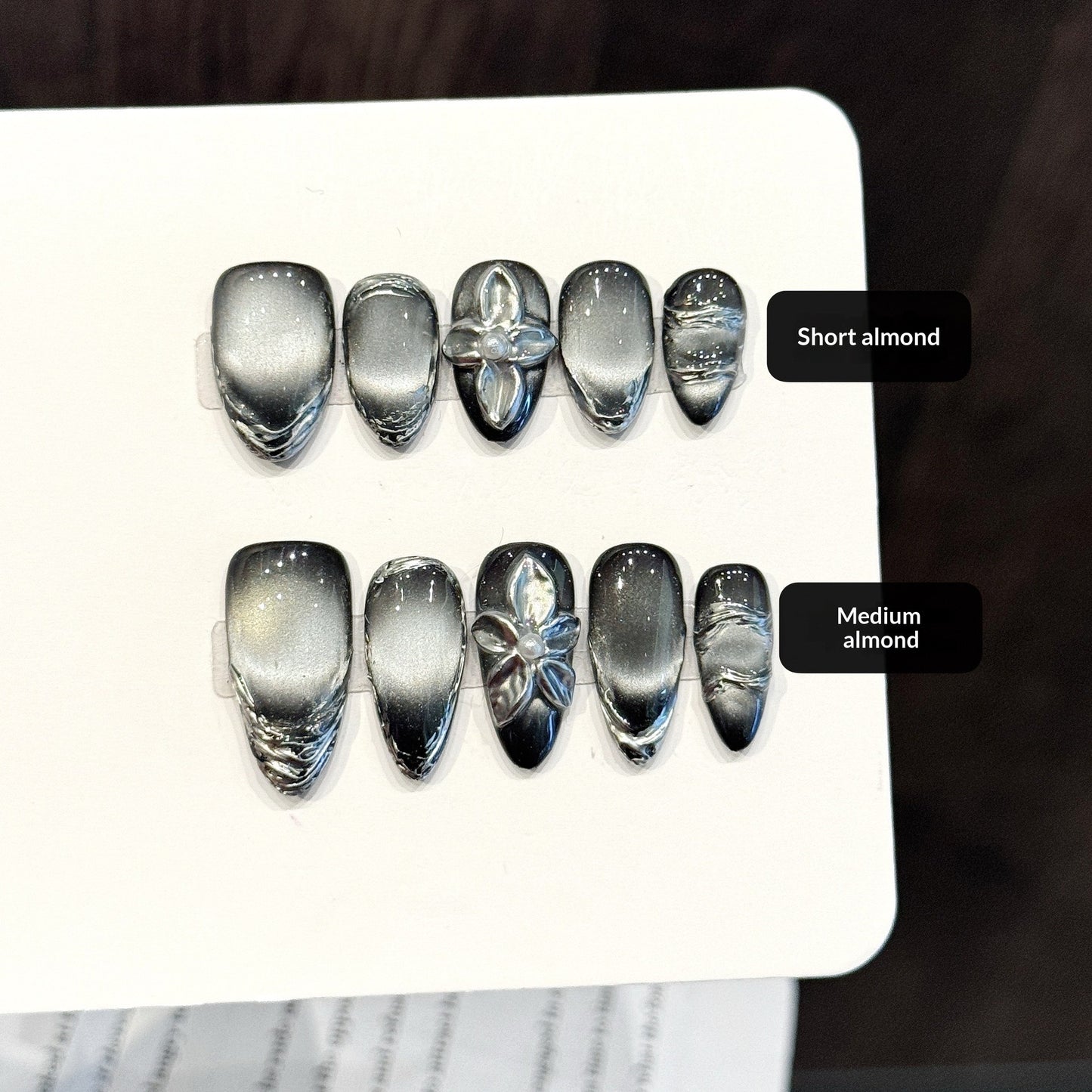 Silver Midnight Floral Press On Nails