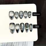 Silver Midnight Floral Press On Nails