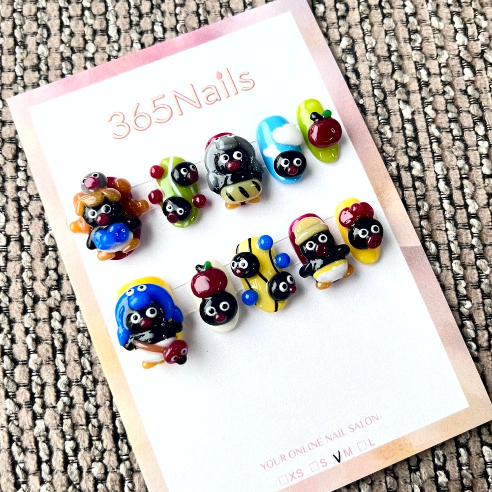 365nails: "Pingu's Playground" – 3D Cartoon Character Handmade Short Square Nails