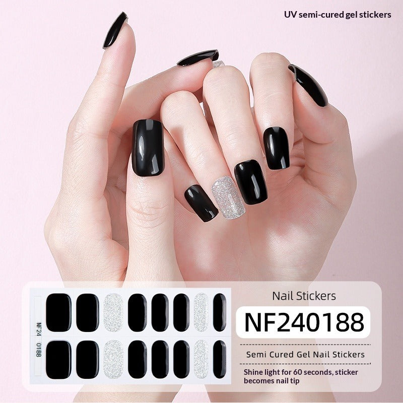 Semi-Cured Gel Nail Strips Colorblock Glitter Shimmer Glossy Design (MOQ=3)