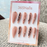 Femme Fatale: "Gothic Script" – Nude Pink Base with Black Old English Text & Silver Studs Long Stiletto Nails