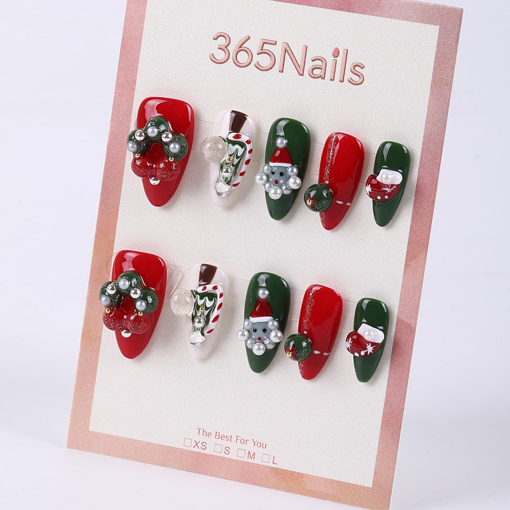 365Nails Wreath & Candy Cane Festive Almond Set