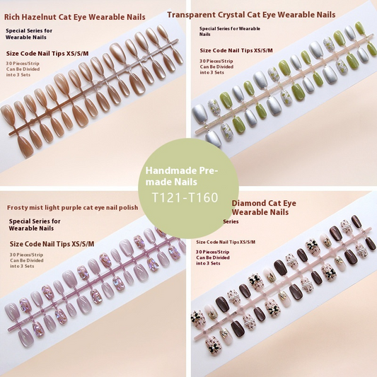 Nail Tips  prefabricated nail, spring three-dimensional cat eye French flash fashion white,  ins wind press on nails 30 pieces｜365nails