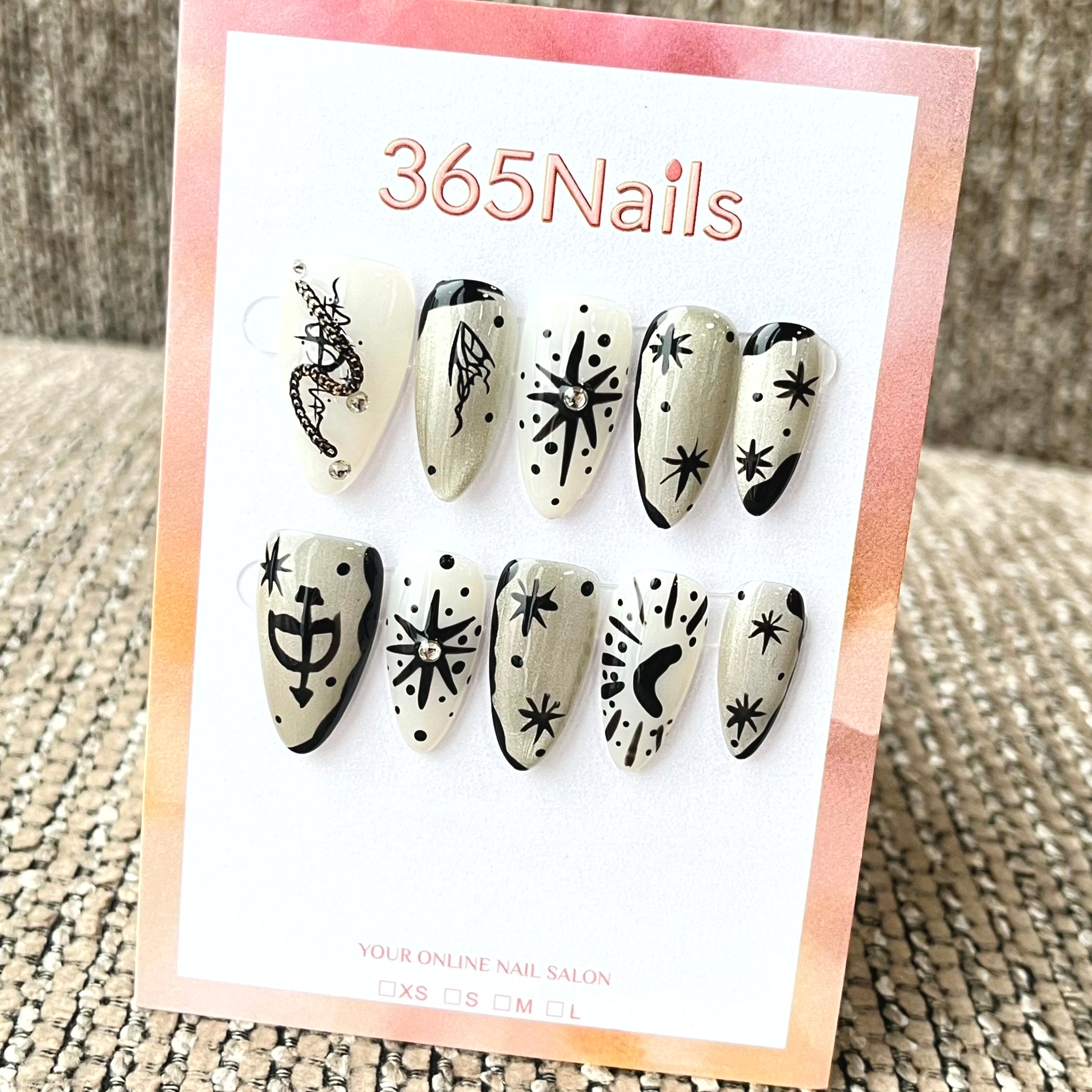 365nails: "Celestial Sigil" – Mystical Hand-Painted Handmade Almond Nails