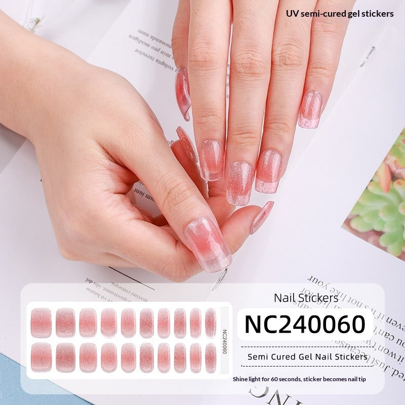 Semi-Cured Gel Nail Strips Foil French Gold Pink Gradient Glossy Set (MOQ=3)
