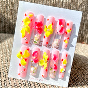 365nails: "Tropical Orchid Bloom" – Handmade Liquid Motion Press-On Medium Square Nails-4cm