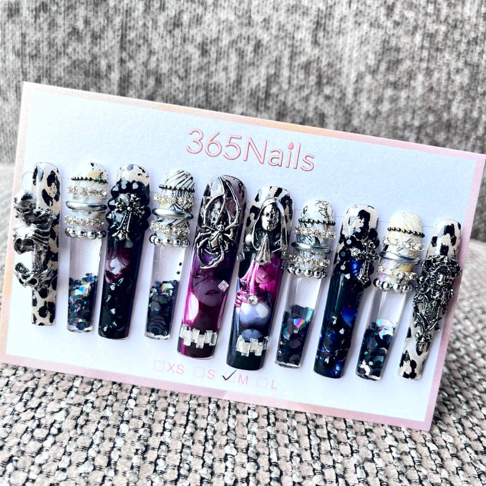 365nails: "Midnight Masquerade" – 3D Art Handmade Coffin Nails-5.5cm