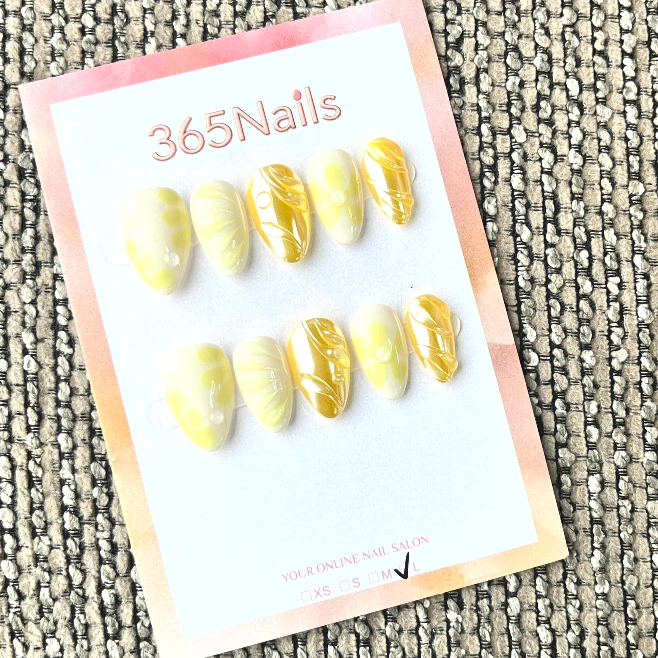365nails: "Lemon Sorbet" – 3D Abstract Swirl Handmade Almond Nails