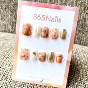 365nails 金色時光綻放 — 3D 立體花卉與箔片 手工製 短款方形穿戴甲