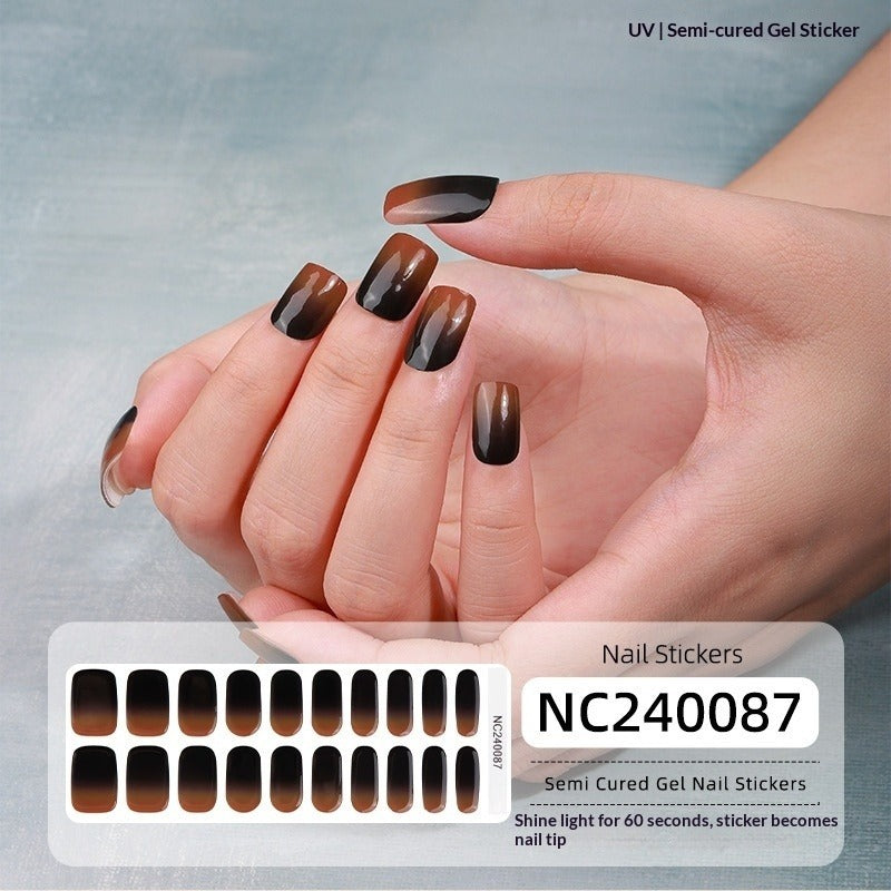 Semi-Cured Gel Nail Strips Sparkle Cat Eye Pearl Glossy Design (MOQ=3)