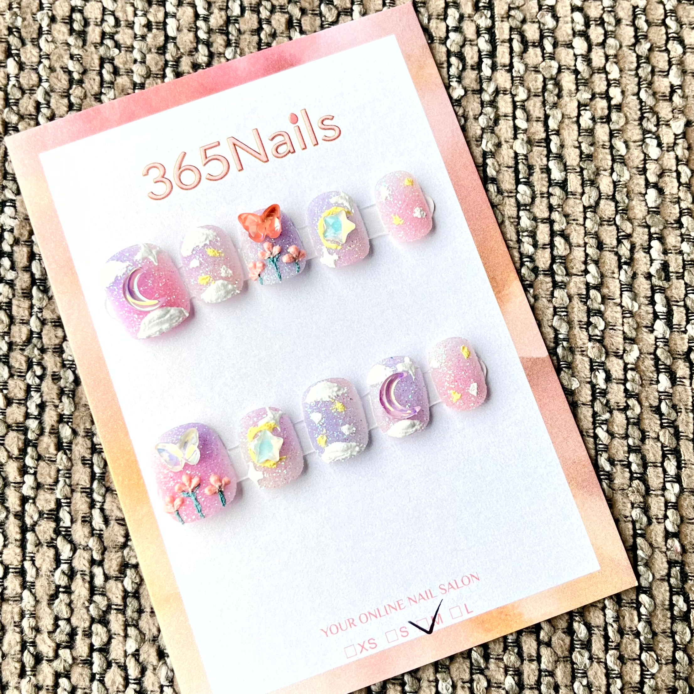 365nails: "Celestial Garden" – 3D Charm Handmade Almond Nails