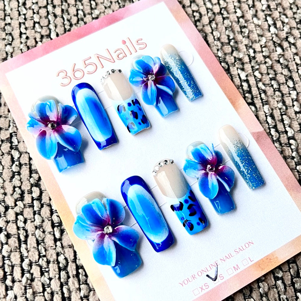 365nails: "Sonho Egeu" – Unhas Postiças Decoradas 3D Florais no Formato Caixão