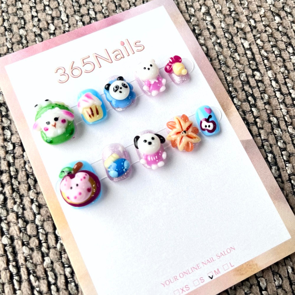 365nails: "Sweet Treats" – 3D Cartoon Character Short Square Nails
