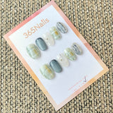 365nails: "Mint Grey Marble Pearl" – handmade press-on nail