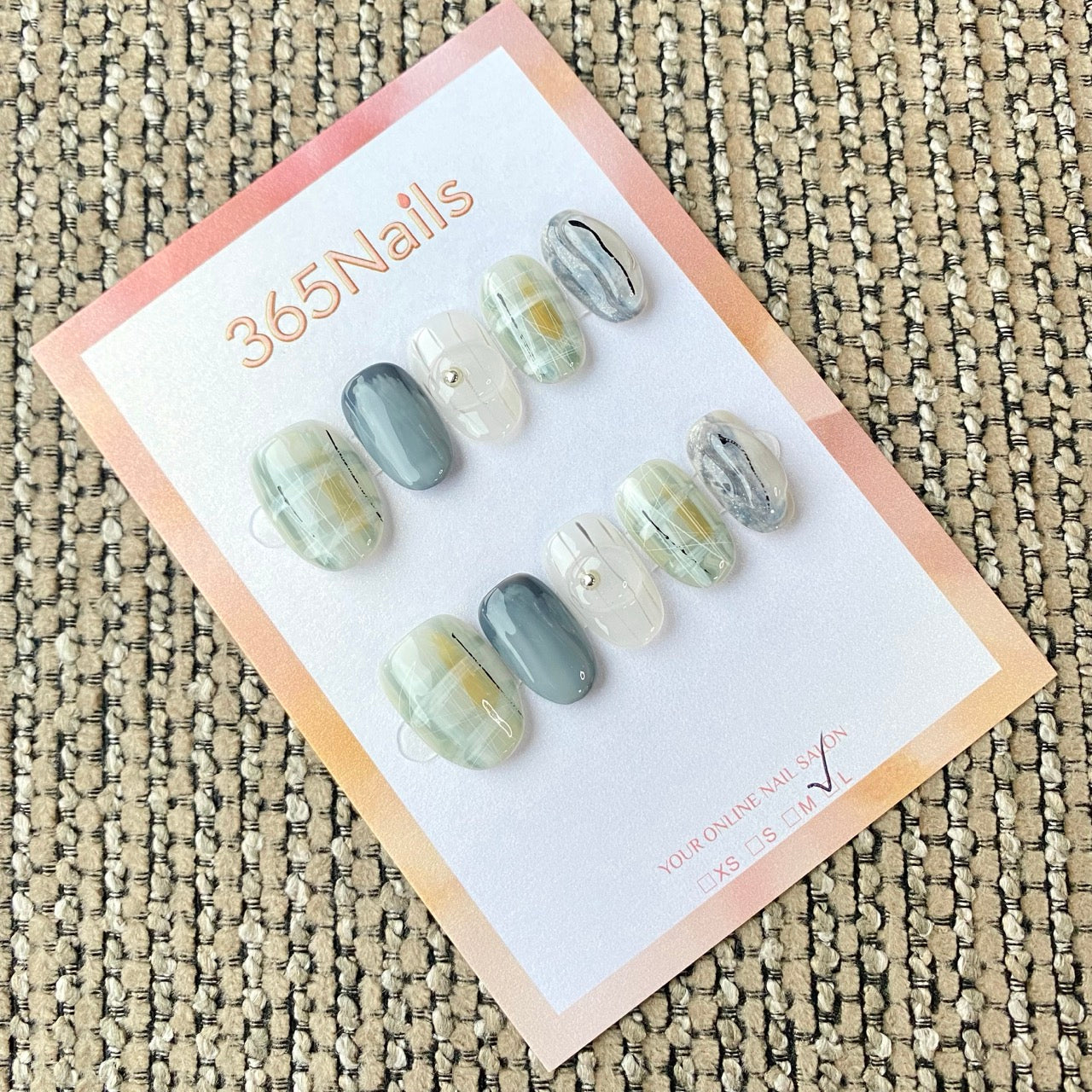 365nails: "Mint Grey Marble Pearl" – handmade press-on nail