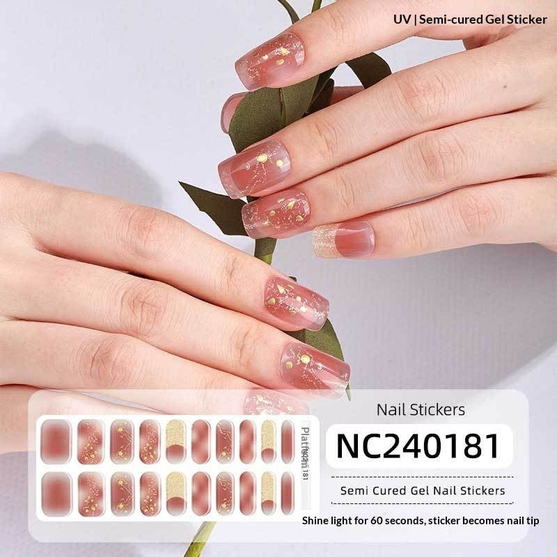 Semi-Cured Gel Nail Strips Foil Laser Gold Shimmer Glossy Set (MOQ=3)