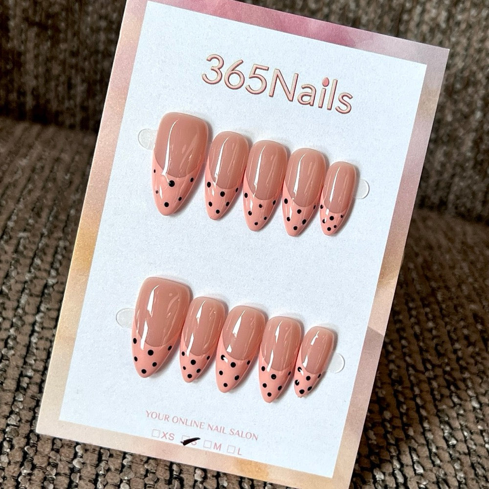 Blush Dots - Pink Black Dot French Press-On Nails