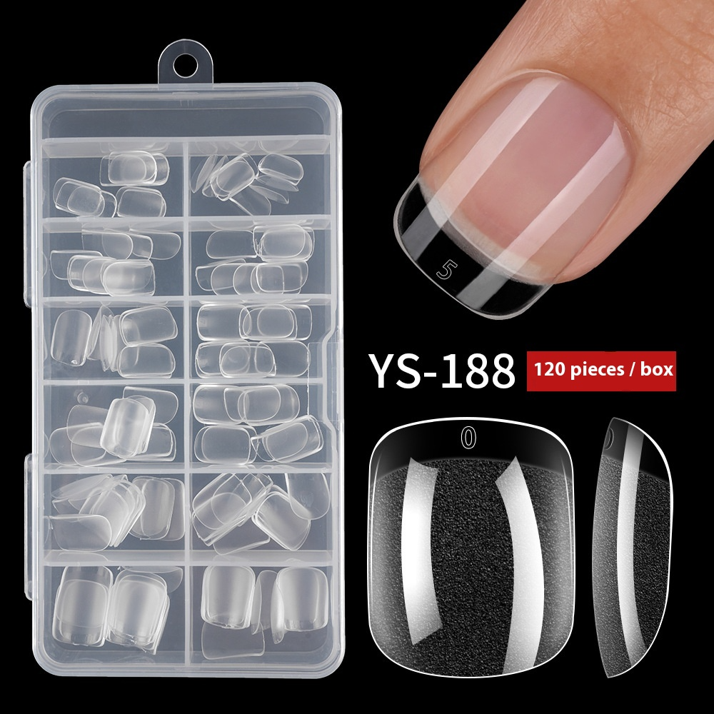 Nail Tips No-File Short Press-On Nails (Full Sizes) — Semi-Matte, Square & Round, Clear Case