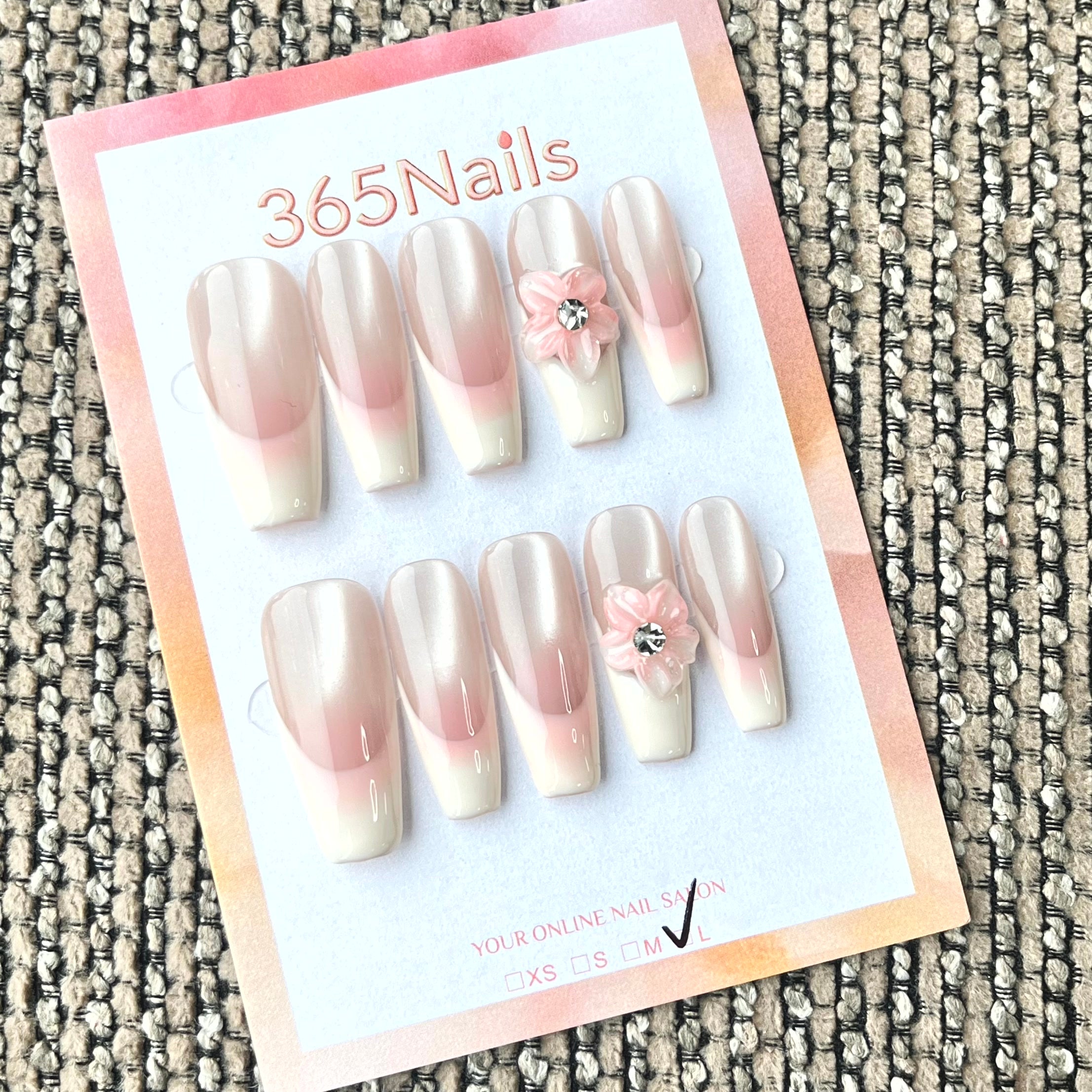 365nails: "Blush Bloom" – 3D Flower & Cat Eye Handmade Long Coffin Nails