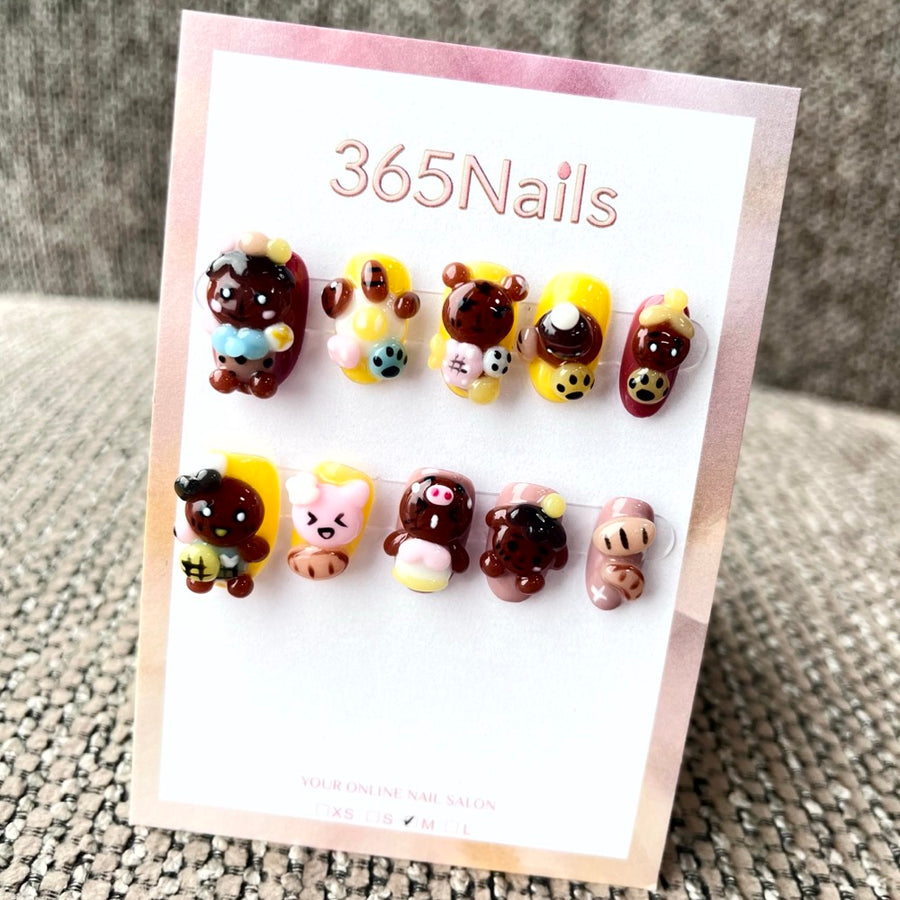 365nails: "Cocoa Pals" – 3D Cartoon Bear Short Square Nails
