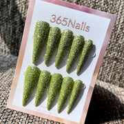Lime Stardust - Green Fine Glitter Stiletto Press-On Nails | Starry Glitter Series