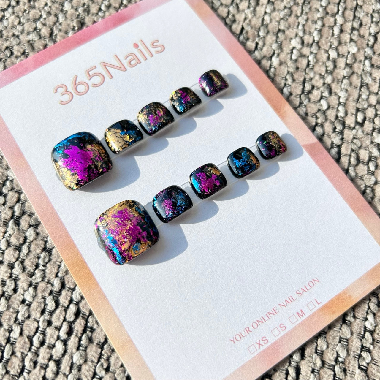 365nails: "dark galaxy foil" – handmade press-on pedicure