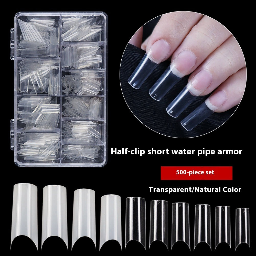Nail Tips nail pads Transparent semi-stickers Shallow stickers 500 pcs Bag flat-head water pipe nail patches Nail art extension fake nail pads