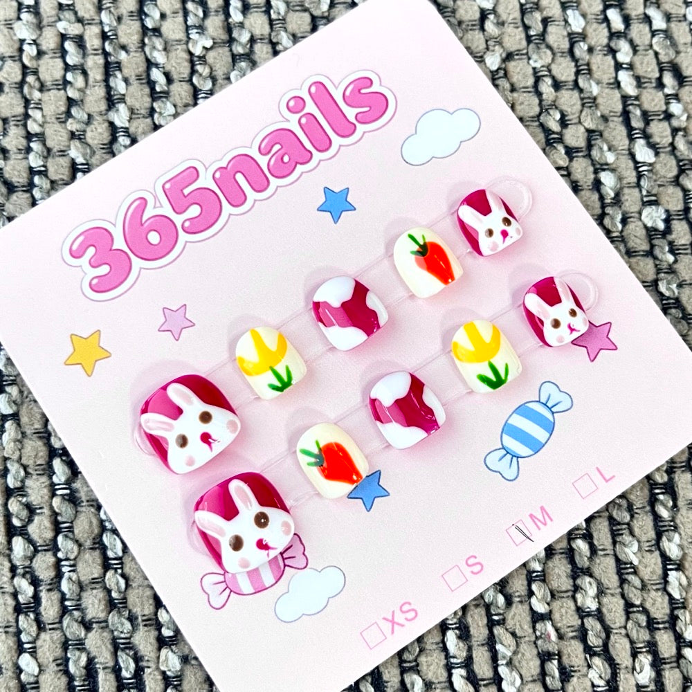 365nails: "Bunny Garden" – 3D Easter Bunny Handmade Short Square Nails