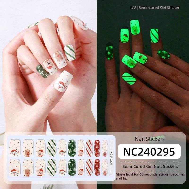 Semi-Cured Gel Nail Strips 3D Foil Christmas Snowflake Glow Design (MOQ=3)