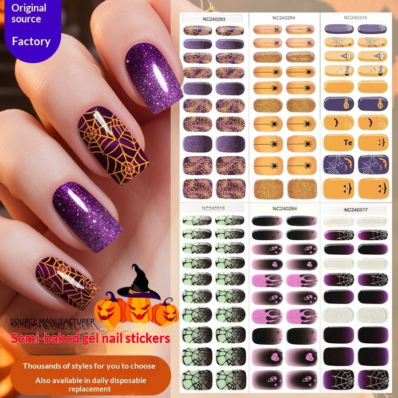 Semi-Cured Gel Nail Strips Halloween Glow Dark Spiderweb Design (MOQ=3)